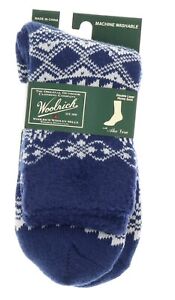 Woolrich Slipper Sock Ladies Navy Blue White Print Aloe Vera Thick Knit 