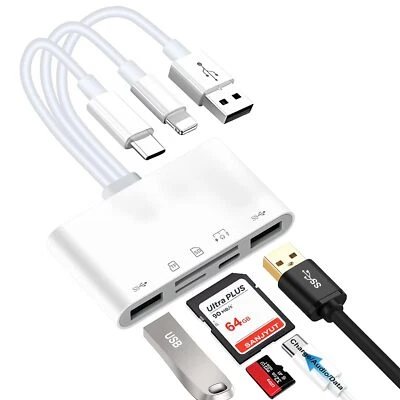 5-in-1 Memory Card Reader USB/USB-C SD/TF Plug-and-Play for Phones Tablets - Image 1 of 4