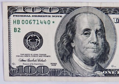 OLD-2006 $100 STAR NOTE LOW S/N HB 00671440 * Circulated  Replacement U.S. Note. - Image 1 of 4