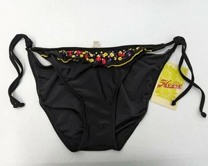 Hobie Bikini Bottoms Women’s XL Black Yellow Floral String Tie Side Swim - Picture 1 of 4