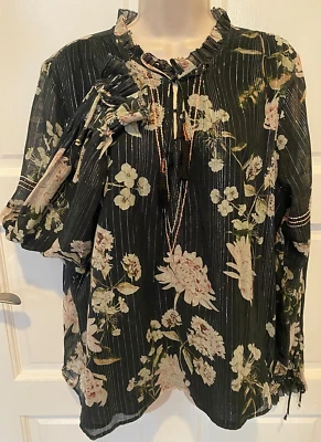 Women's New Anthropologie DOLAN Multicolor Floral Long Sleeve Blouse , Size L. Foto 1 de 4