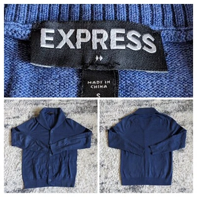 Express Mens Small S Blue 100% Cotton Cardigan Shirt Front Pockets Collared - Image 1 of 4
