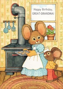 Cute Vintage HAPPY BIRTHDAY Card FOR GREAT-GRANDMA, Mice Cookies by Norcross +✉ - Picture 1 of 6