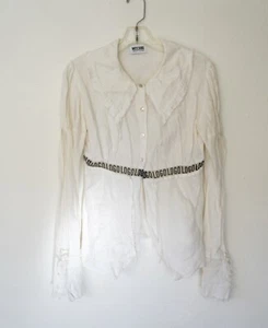 Moschino Cheap And Chic 1/2 Button Logo Shirt Women’s Size 40 Linen - Picture 1 of 12