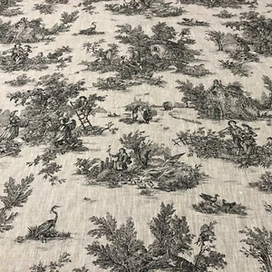 Linen Toile De Jouy Black Fabric Pastoral French Upholstery Curtains Cushion - Picture 1 of 4
