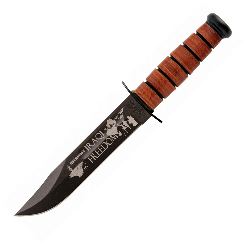 Ka-Bar Fixed Knife USN Operation Iraqi Freedom Stacked Leather 1095 Blade - Image 1 of 1