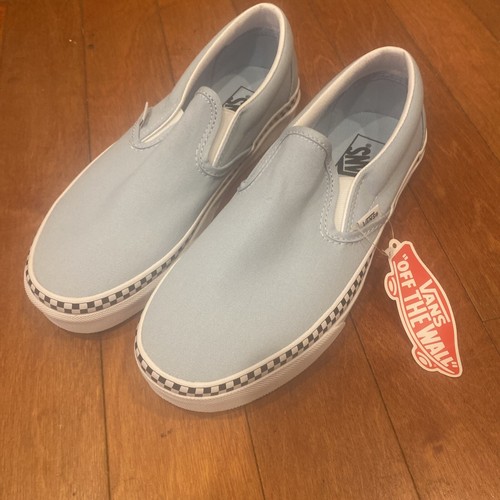 *NEW* VANS Classic Slip on Loafer light blue w black white check Sz 7..5 W 9