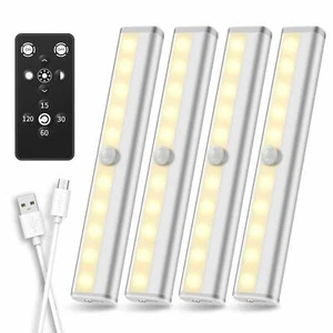 Remote Control LED Closet Lights Under Cabinet Lighting USB Rechargerable 4pack - Picture 1 of 8