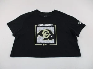 Nike Colorado Buffaloes Shirt Womens Medium Black Cropped Crew Neck Football - Picture 1 of 10