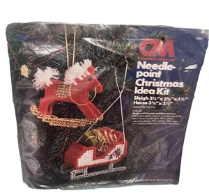 *1978*Needlepoint Christmas Idea Kit*Columbia-Minerva*Sleigh*Rockin Horse*8261* - Picture 1 of 4