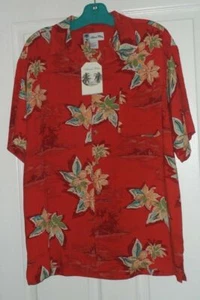 *ISLAND BLUE MEN'S SHIRT SIZE M-L-XL BURNT ORANGE BROWN BLACK FLORALTROPICAL NWT - Picture 1 of 4