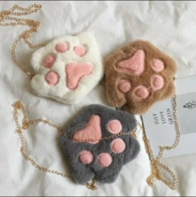 Cartera Pata de Gato de Piel Sintética Esponjosa Bolso Kawaii Bandolera Cadena Cremallera Bolsillo Gatito Foto 1 de 4