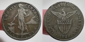 1928 M US/Philippines 20 Centavos Mule Silver Coin Circulated 20C Manila - Picture 1 of 7