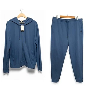 Derek Rose Men Hoodie and Sweatpants Set Size Large Quinn Cotton Modal Blue NEW - Picture 1 of 17