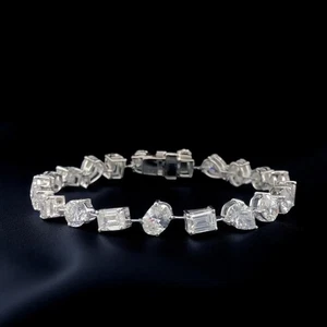 Bracelet 14k White Gold 10 Carat Certified Lab Grown Multi pal shape Diamond - Picture 1 of 6
