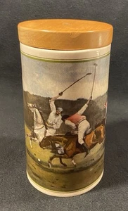 Vintage RALPH LAUREN POLO CIGAR/STORAGE JAR/HUMIDOR-Horses-Wooden Lid-8.25" - Picture 1 of 9