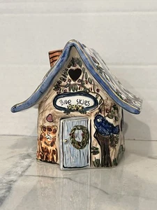 Blue Sky Clayworks Heather Goldminc Ceramic BLUE SKIES Cottage Votive Tea Light - Picture 1 of 10
