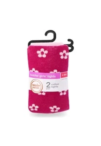 Wonder Nation 2 Pair Toddler Girl Knit Tights Size 6-18M Pink With Flowers/Pink - Picture 1 of 3