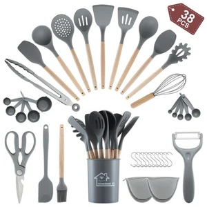 38 PCS Silicone Cooking Utensils Set Kitchen 446℉ Heat Resistant Spatula - Picture 1 of 7