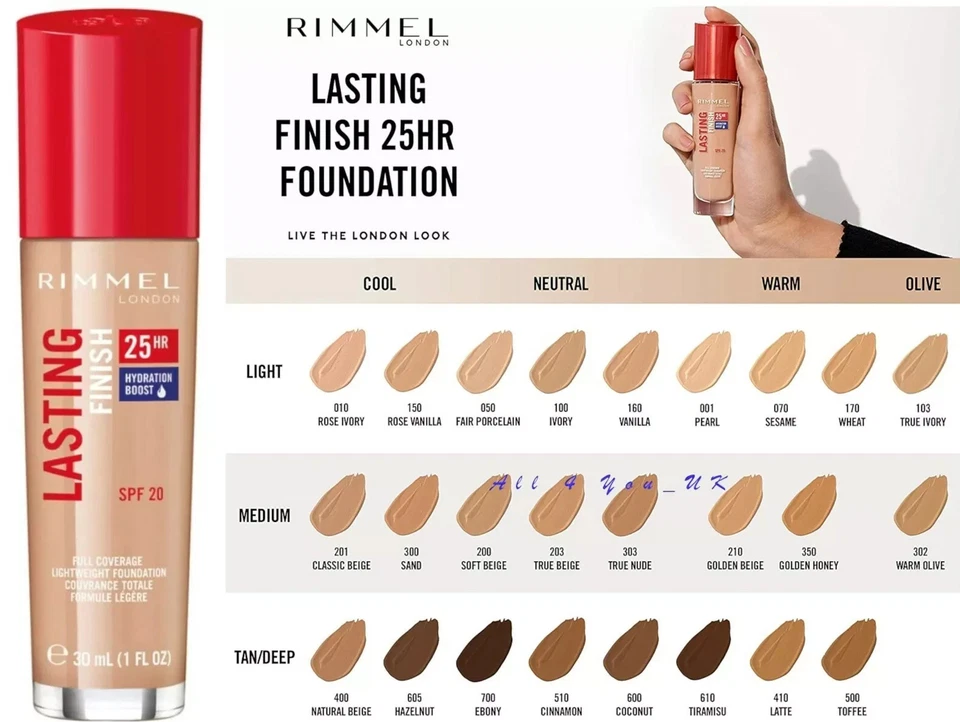 RIMMEL Lasting Finish 25HR Full Coverage Foundation 30ml - CHOOSE SHADE - New - Image 1 of 1