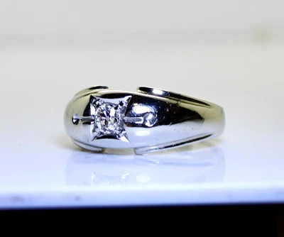 BONITO anillo solitario de diamantes vintage de oro blanco de 14 quilates de 1/3 quilate para hombre, talla 12, 6,6 gr Foto 1 de 4