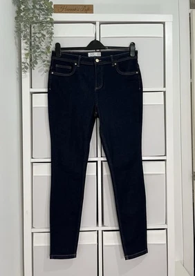 Next Ladies Skinny Mid Rise Jeans Size 14 Reg Dark Blue Stretch Pockets W32 L30 - Image 1 of 4
