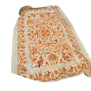 Vintage handgefertigte Crewel bestickt Blumen Decke Orange Gold 96" x 68" - Bild 1 von 11