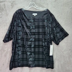 Blusa Calvin Klein Mujer Plus 3X Terciopelo Cuadros Manga Corta Cuello Redondo Carrera - Imagen 1 de 8