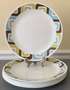 Set di 7~Piatti Corelle Quadrati Geometrici, Bianco, Blu, Marrone, Verde - Foto 1 di 4
