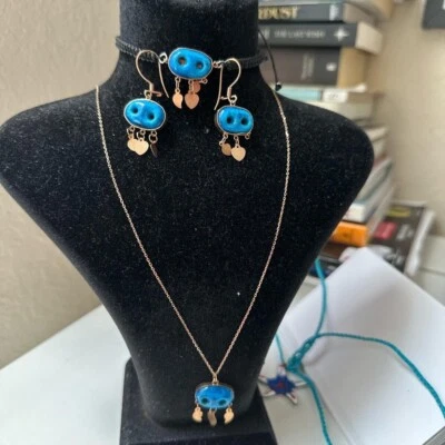 Joyería de verano 925 plata esterlina mal de ojo Hamsa oro azul circonita cúbica colgante collar  Foto 1 de 4