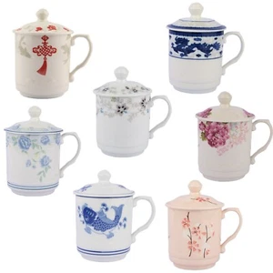 NEW 2 Set Chinese Coffee Mug With Cover Lid Porcelain Office Tea Cups Great Gift - Picture 1 of 14