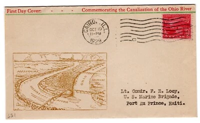 #681 Ohio River 1929 FDC -  Planty #14 to Haiti U.S. Marine Brigade - Image 1 of 2