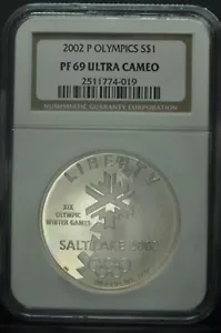 2002P US Salt Lake Olympic Winter Games Uncirculated Silver Dollar NGC PF69UCAM - Picture 1 of 2