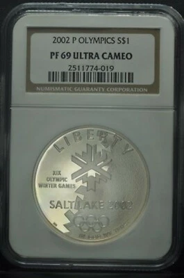 2002P US Salt Lake Olympic Winter Games Uncirculated Silver Dollar NGC PF69UCAM - Image 1 of 2