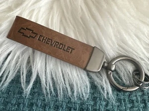 CHEVROLET ** ( Logo ) ** Keychain ** Brown Leather ** - Picture 1 of 5