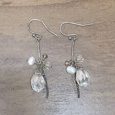 Silpada Sterling Silver Crystal Pearl PARTY TIME Dangle Earrings Retired 