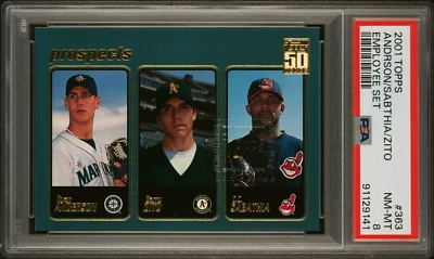 2001 TOPPS EMPLOYEE SET PARALLEL ROOKIE #363 CC SABATHIA HOF 1/150 PSA 8 NM-MT - Image 1 of 2