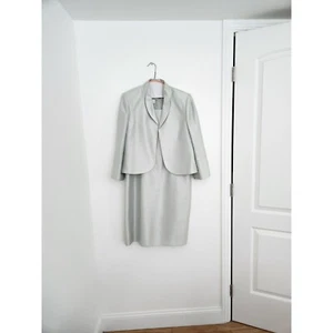 Le Suit Womens 2 Pc Silver Sheath Dress Jacket Set Sz 12 Formal Wedding Event - Picture 1 of 7