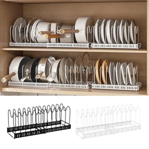 Pots Pans Lid Organiser Storage Rack Adjustable Kitchen Cupboard Saucepan Holder - Picture 1 of 12