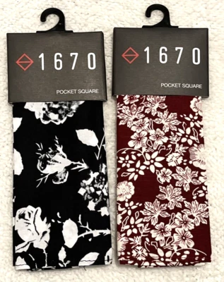 Pacote com 2, 1670 quadrados de bolso preto e branco estampa floral e marrom floral, algodão - Imagem 1 de 4