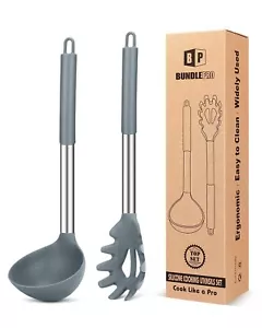 Silicone Pasta Fork and Ladle Spoon Set Large Non Stick Kitchen Utensils for ... - Picture 1 of 7