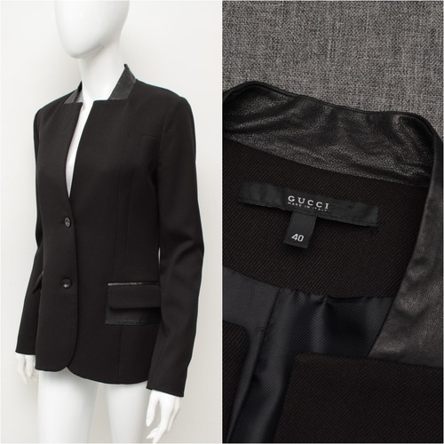 Autentica rara giacca blazer donna Gucci nera bordo pelle taglia IT 40 US 6 ~S