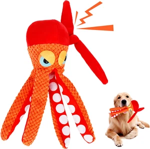 Octopus Squeaky Dog Toys Durable Interactive & No-Stuffing Plush for Teething Pu - Picture 1 of 7