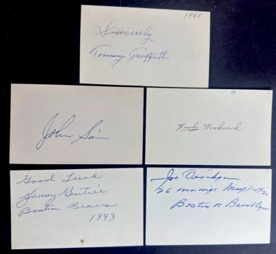 Joe Oeschger Tommy Griffith Signed 3x5 Index 1914 Miracle Braves No Hitter Lot 5 - Image 1 of 2