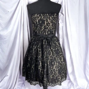 Black Lace Dress Women Size 6 Strapless Cocktail Party Prom Holiday  NWT - Picture 1 of 11