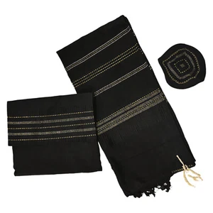 NEW Elia Woven Silk Black And Gold Talis Set - Picture 1 of 7