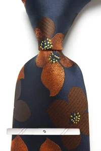New Classic Floral Blue Orange Yellow JACQUARD WOVEN 100% Silk Men's Necktie Tie - Picture 1 of 6