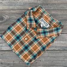 Duluth Trading Men's Orange Plaid Short Sleeve Front Pocket Button Up 2XL Shirt