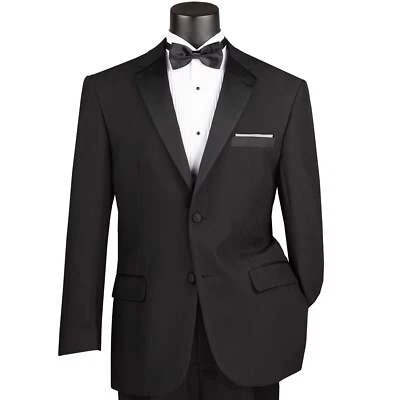 LUCCI Men's Black Tuxedo Suit w/ Sateen Lapel & Trim Classic Fit - NEW - Image 1 of 4
