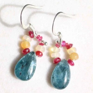 Pendientes gemas rubí cianita natural de 12,90 quilates joyería sólida de plata de ley 925 - Imagen 1 de 1